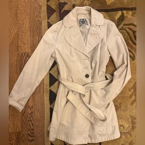 Anne Klein Classic Beige Trench Rain  Coat Cream L Belt Pockets